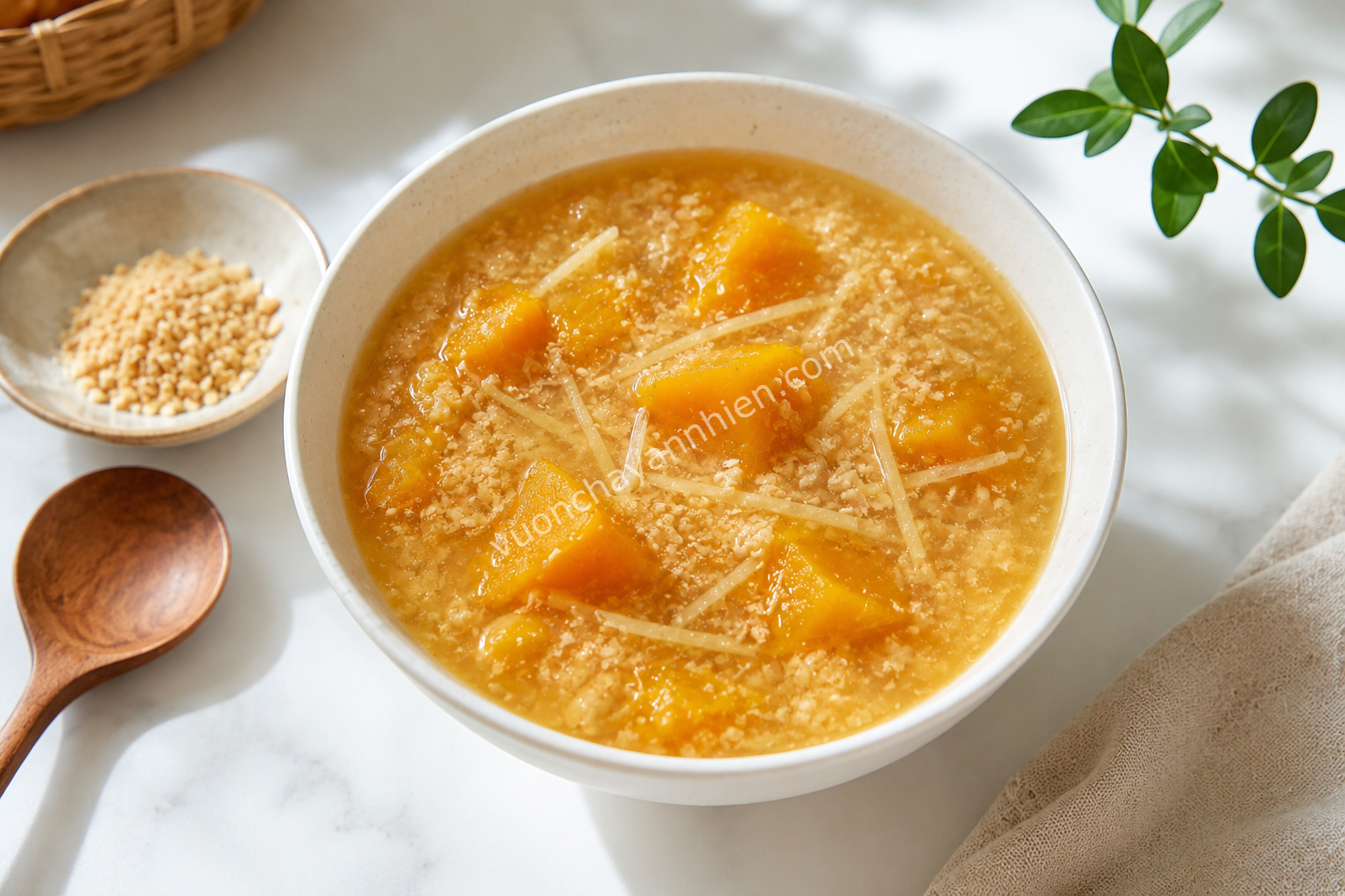 Canh Bí Đỏ Đậu Phộng Giã Dập - mẹ bầu ăn chay