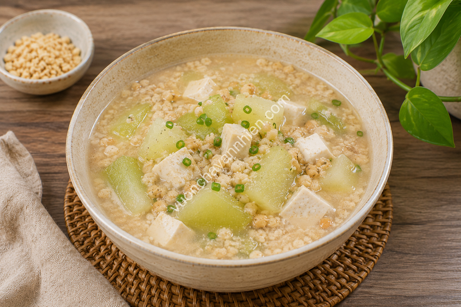 Canh Đu Đủ Xanh Hầm Nấm & Đậu Phộng