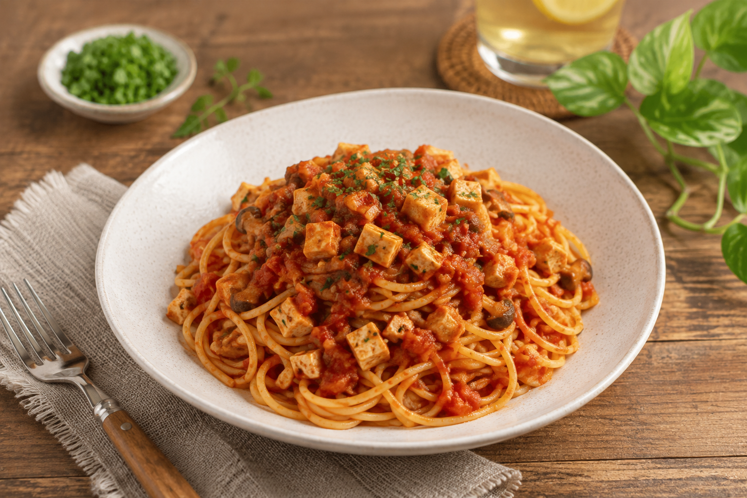 Mì Spaghetti Chay Sốt Cà Chua Đậu Hũ Bằm